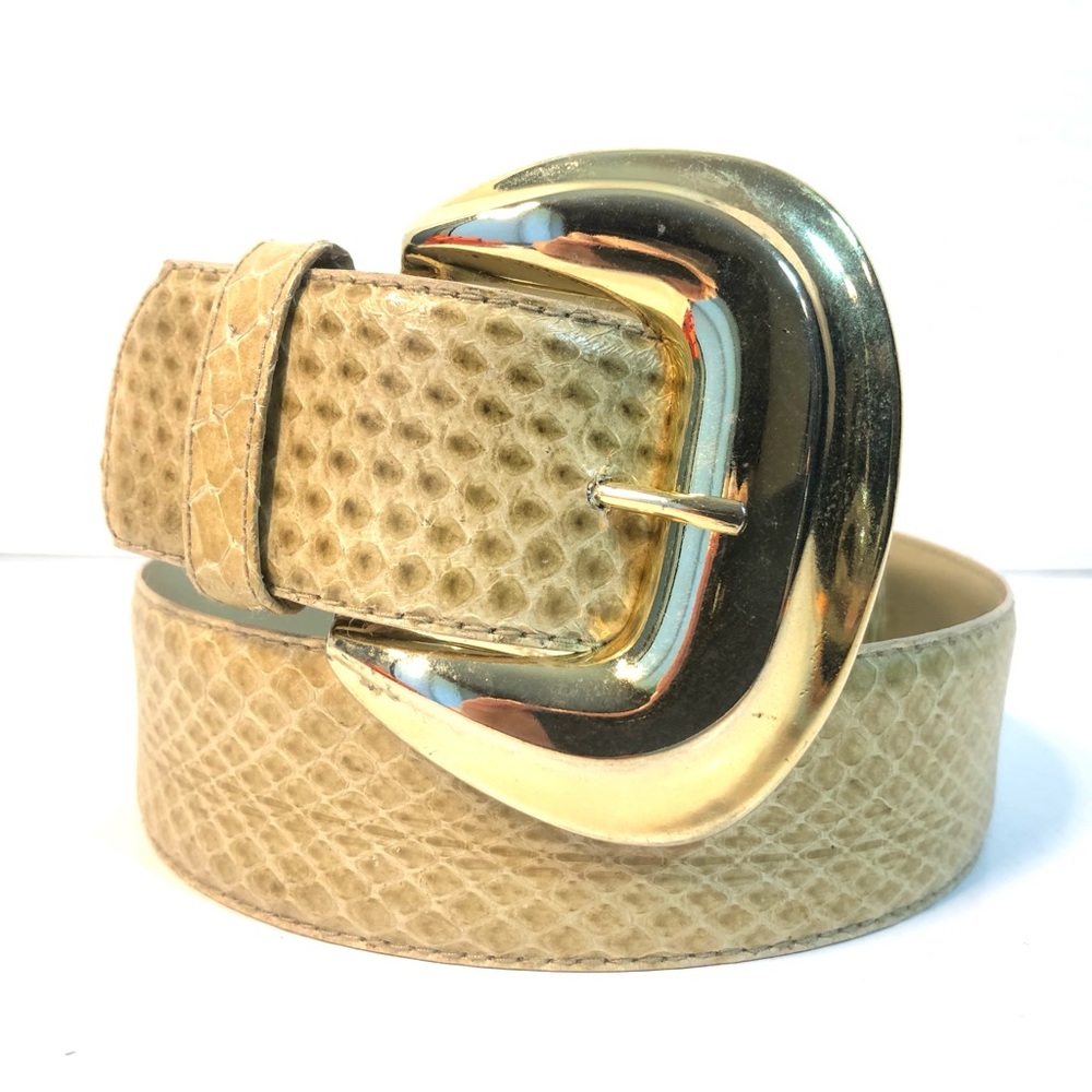 DAME Beige Snake Skin Belt with Gold Buckle